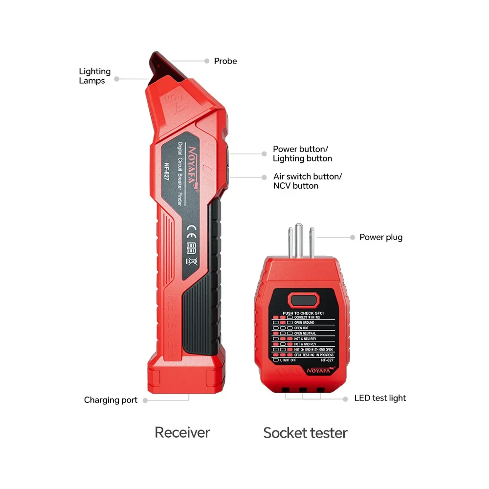 NF-827 Rilevatore NCV per tester per prese AC 2 in 1 con tester per prese GFCI integrato per 90 ~ 120 V