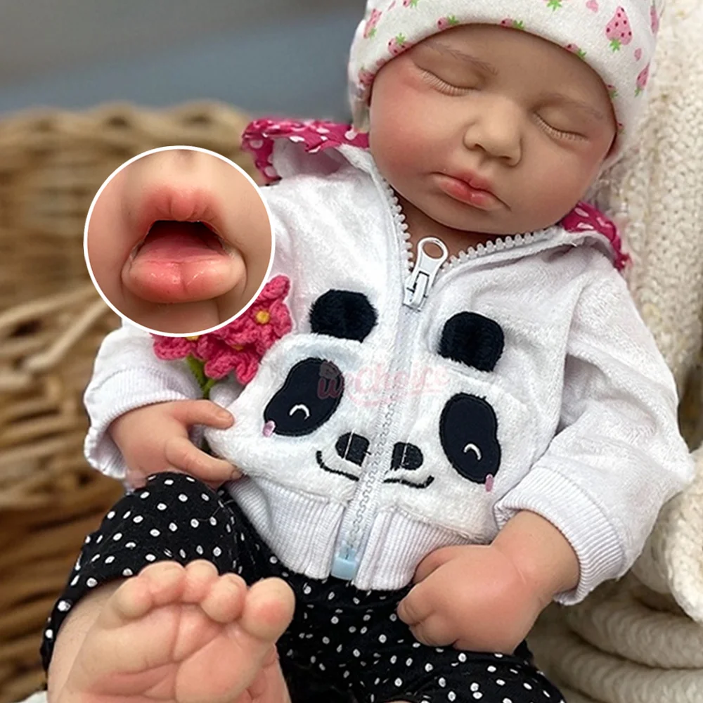 Open Mouth 20" Handmade Lifelike Reborn Baby Girl/Boy Reborn Premature Baby Lifelike Silicone Doll Sleeping Newborn Aritist Gift