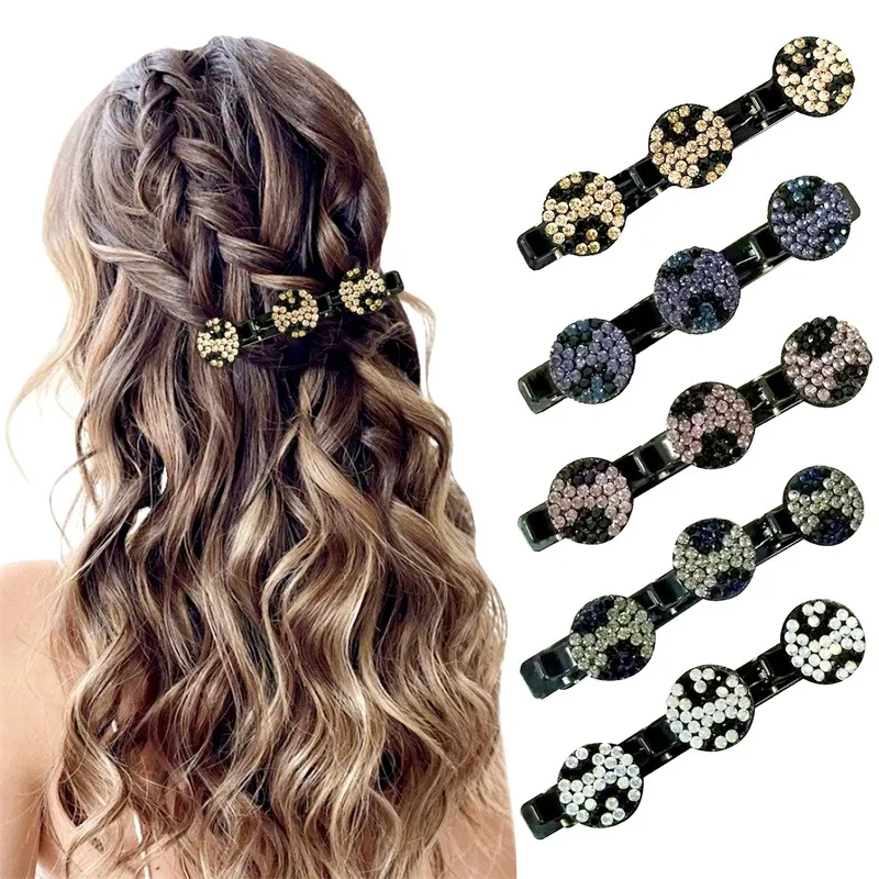 2PCS Korean Acrylic Crystal Braided Hair Clips For Women Girls Rhinestones Sweet Cute Bangs Side Barrettes Braiding Accessories