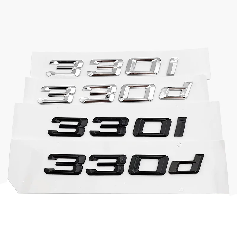 3D ABS Chrome Black 330i Logo 330d Emblem Letters Sticker Car Rear Trunk Badge For E46 E90 E91 E30 F30 Car Accessories