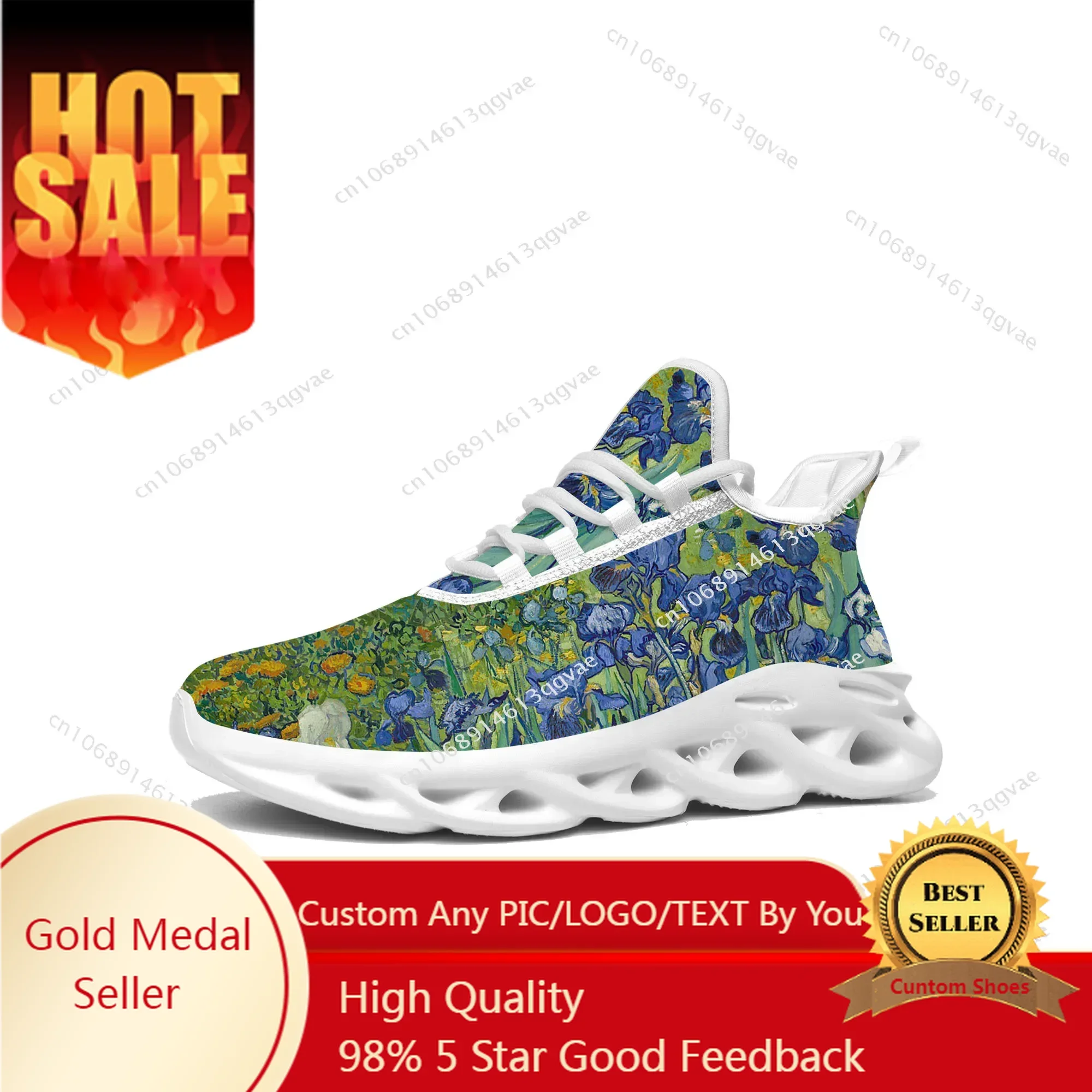 

Van Gogh Iris Flower Flats Sneakers Mens Womens Sports Running High Quality Sneaker Lace Up Mesh Footwear Tailor-made Shoe White