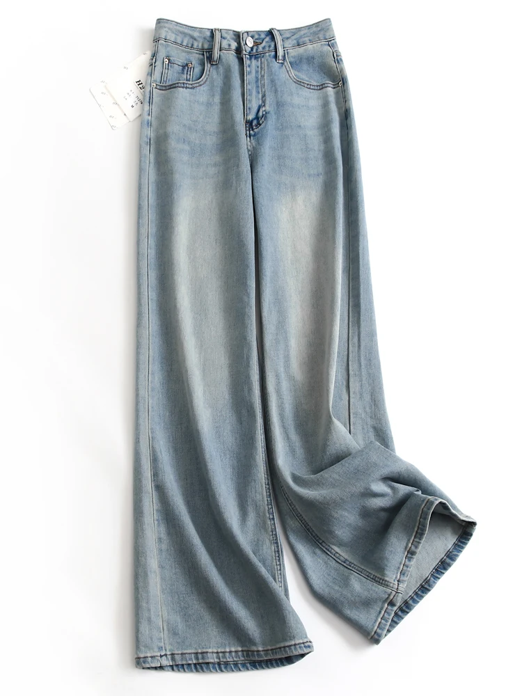 

Comfortable High Waist Wide Leg Jeans Women's Straight Cut Trousers Wear Resistant Long Pants Bootcut Denim J684 Blue