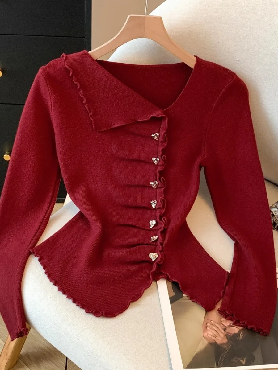 Prendas de punto asimétricas largas ajustadas para mujer, prenda de capa Base coreana para ir al trabajo, longitud Regular, modelo ort