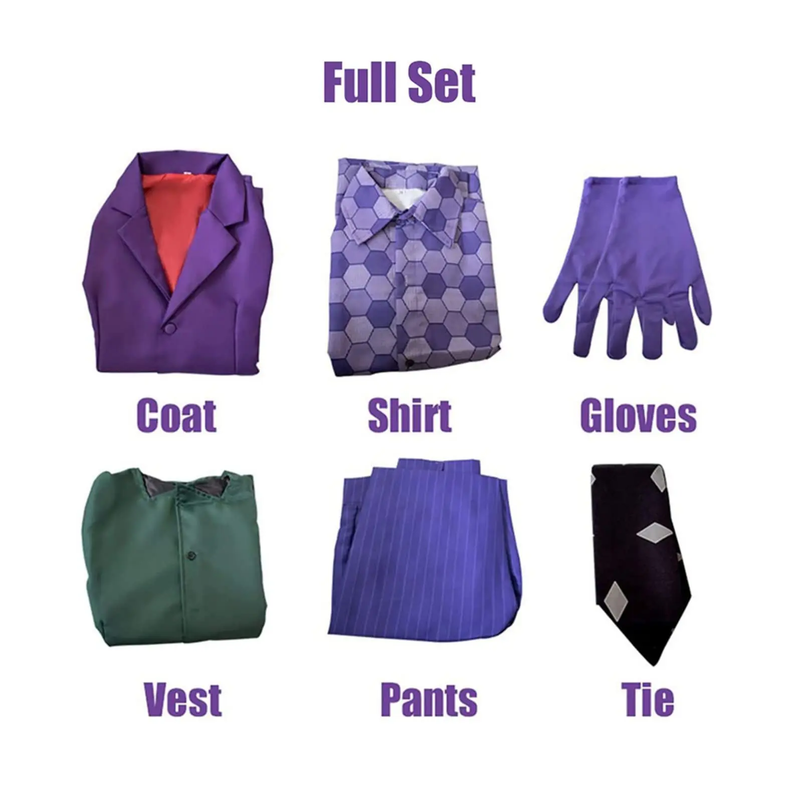 Disfraz de caballero, disfraz de payaso, trajes de Cosplay de caballero, abrigo morado para adulto, camisa, chaleco, trajes completos, accesorios de Halloween