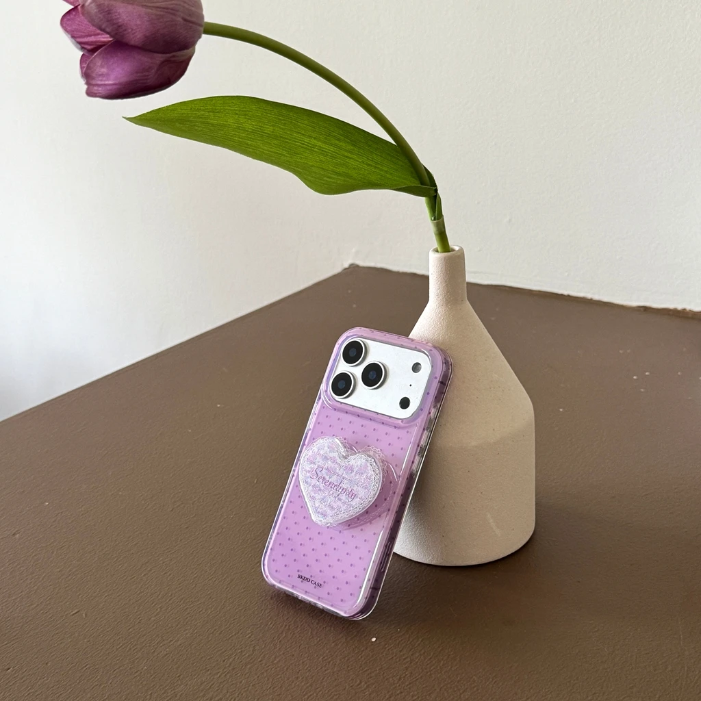 الحلو الأرجواني موجة نقطة الزهور الدانتيل التوضيح الحب مع حامل صدمة برهان غطاء الهاتف القضية آيفون 17 16 15 14 برو ماكس