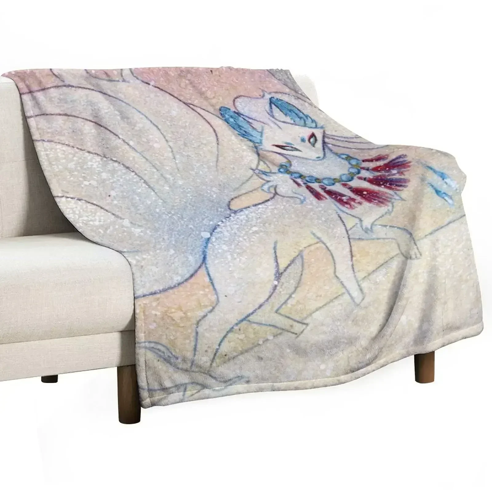 Winter Twilight Kitsune Guardian Throw Blanket Soft Solid Color Blanket for Couch Bed