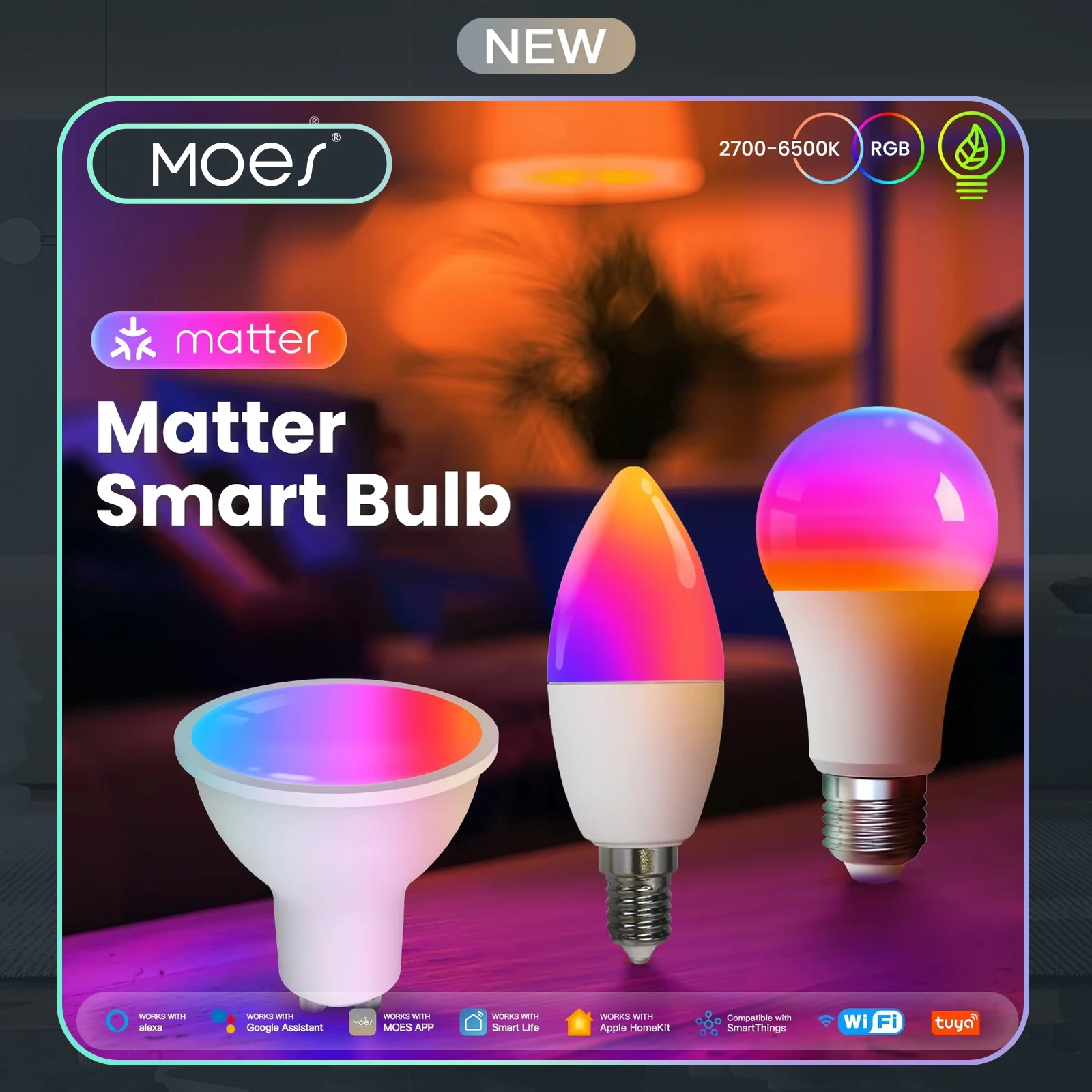 

Умная светодиодная лампа Tuya Matter WiFi, яркость RGB 16M цветов GU10 E27 E14, лампа-свеча, голосовое управление с приложением Alexa Google Home