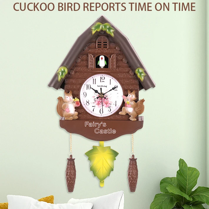 European Pastoral Cuckoo Hourly Time Alarm Clock Wall Clock Children's Bedroom Home Living Room Decoration Retro Cuckoo Clock