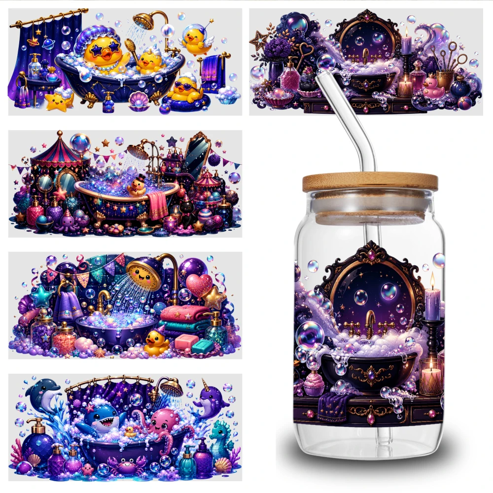 5 Sheets Fantasy Bathroom Scene UV DTF Stickers Suitable for 16 oz Glass for 16 oz Tumbler Waterproof Rub on Transfers