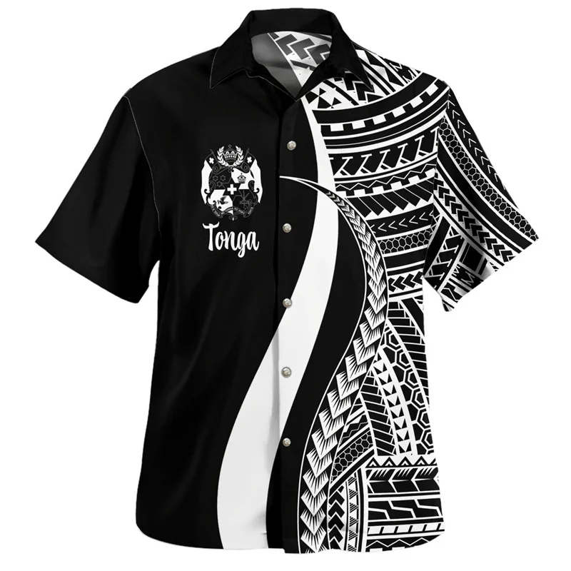 

Fashion Tonga Hawaiian Shirts Men 3d Printed Polynesian Short Sleeves Lapel Oversized Blouse Multi Color Summer Button Shirt