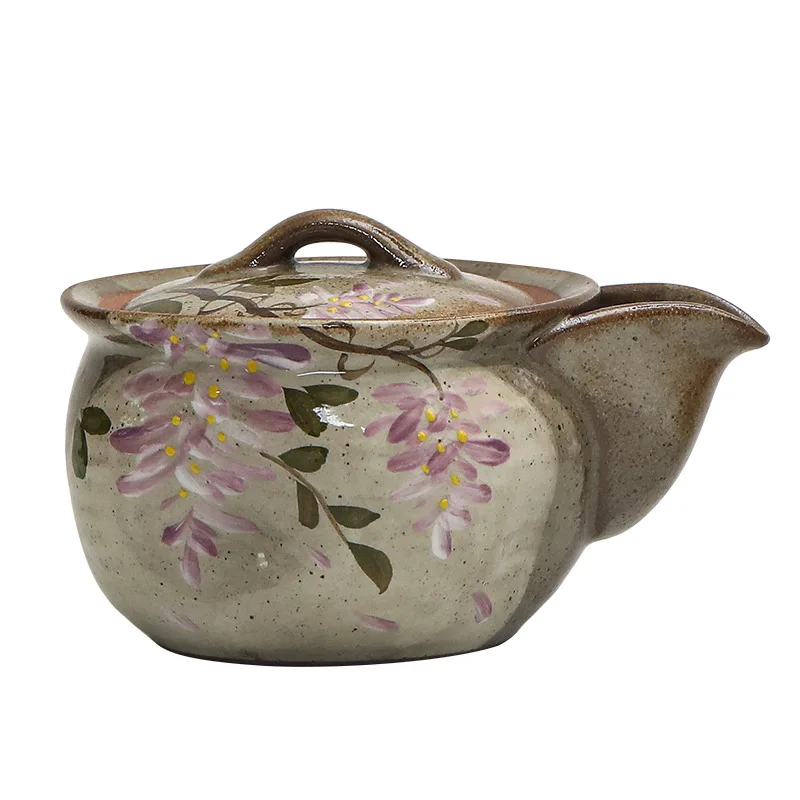 

Pastoral ceramic hand-held pot, hand-painted camellia retro teapot, home tea set