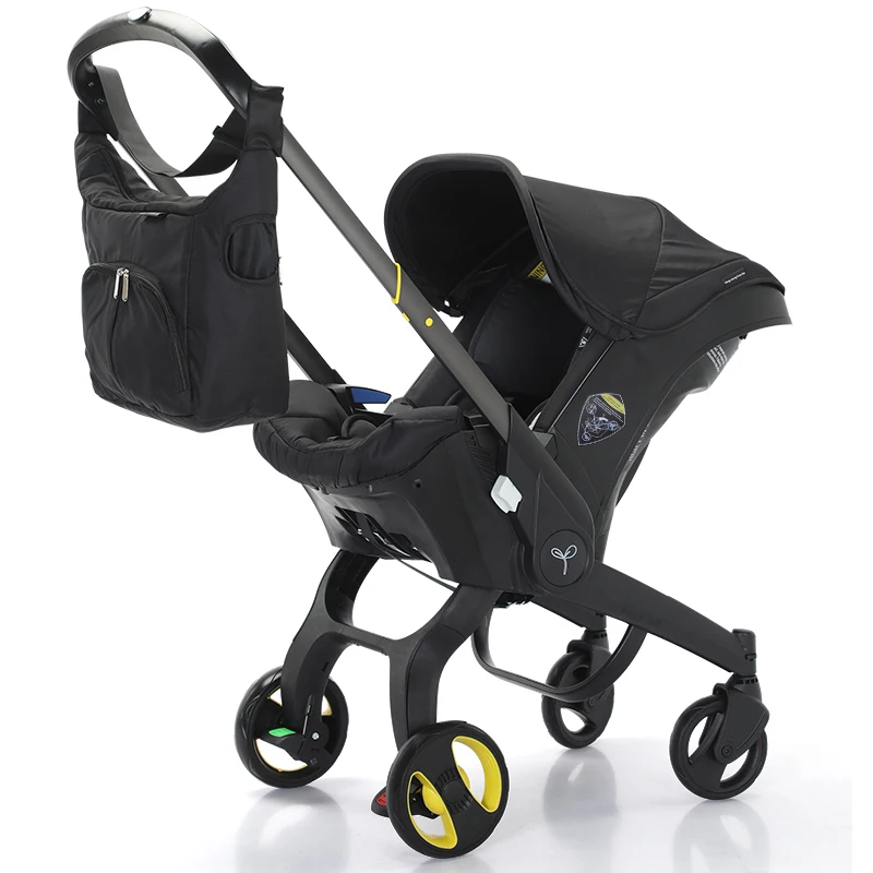 Cochecito de bebé 4 en 1, asiento de seguridad de cinco puntos, parasol con protección solar, función de contracción con un solo clic