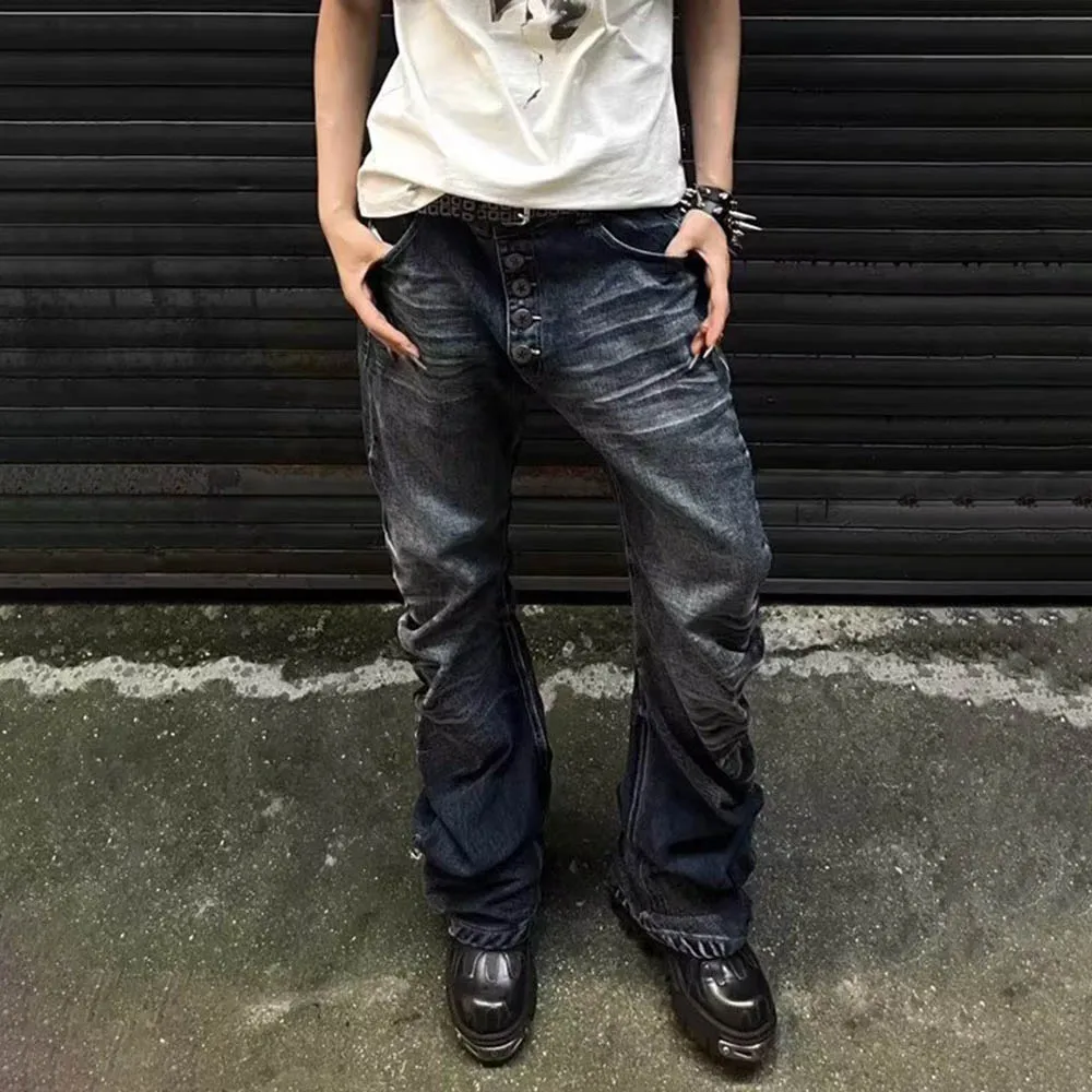 

Мужские однотонные прямые джинсы в американском стиле ретро, модные тенденции, свободные дышащие летние новые мужские штаны в стиле хип-хоп