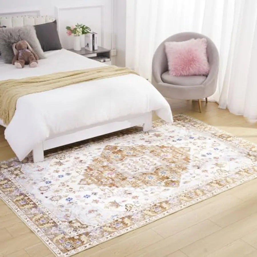 Vintage Design Area Rugs for Living Room 4x6 Machine Washable Floral Collection Traditional Bedroom Rug Low Pile Cute Room Prin