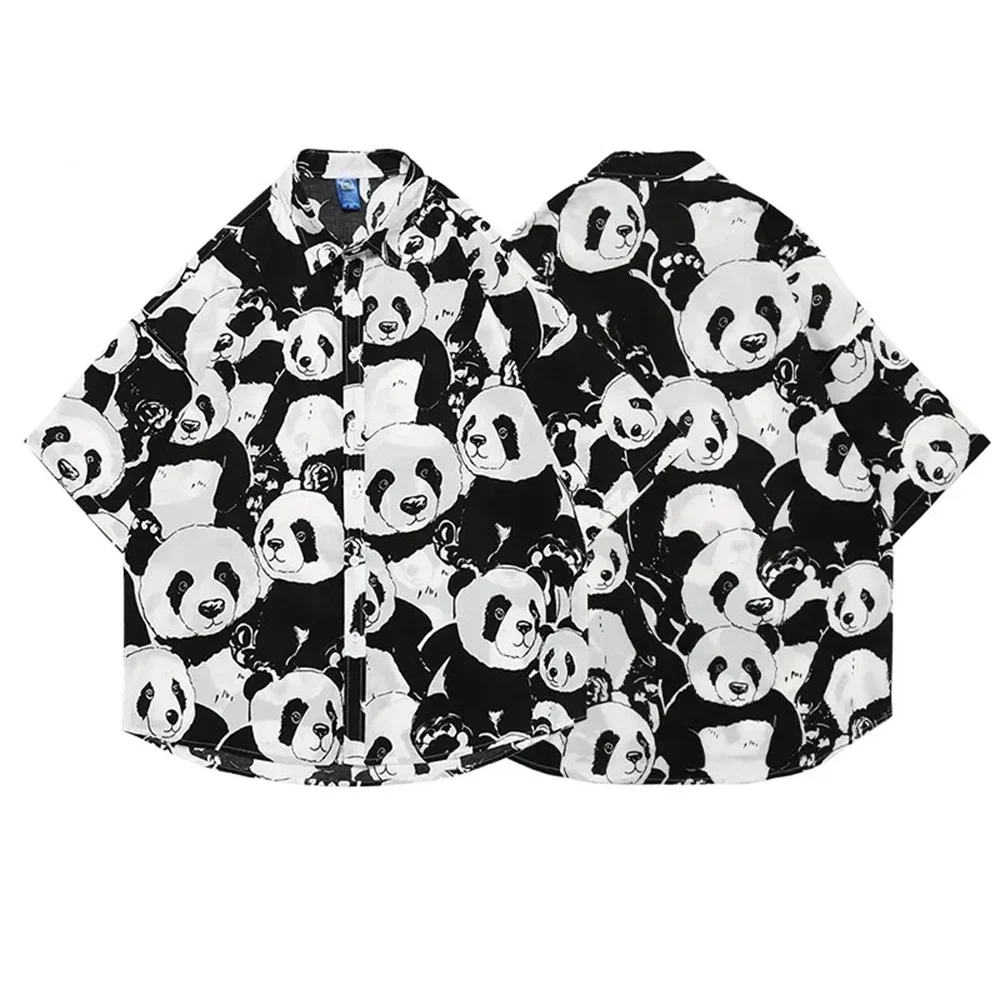 Zomer Leuke Panda Full Print Shirt Met Korte Mouwen Mannelijk Modemerk Hiphop Losse Casual Bloemenshirt Met Halve Mouwen