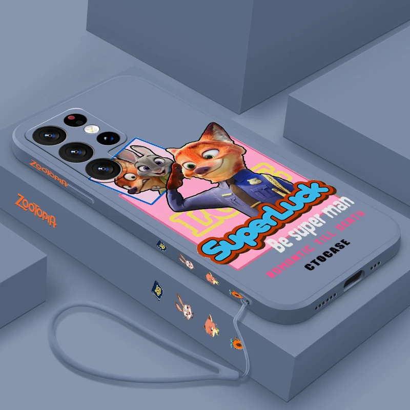 Disney Zootopia For Samsung S24 S23 S22 S21 S20 Fe S10 Note 20 10 Ultra Lite Plus Liquid Left Rope Phone Case