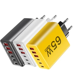 Total 65W USB C Charger Multiple 6 Ports Type C PD Fast Charging Mobile Phone Wall Adapter for iPhone 16 15 Pro Xiaomi Samsung