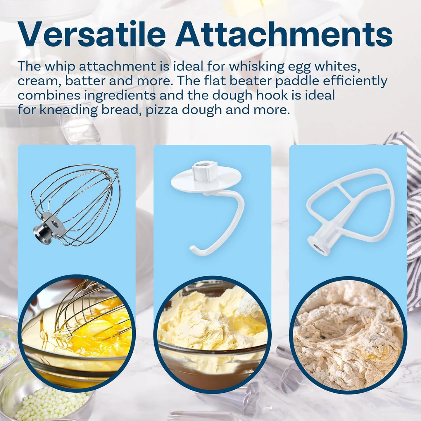 3-piece accessory kit for KitchenAid 4.5 quart mixer - aluminum 6-wire whisk, flat beater and dough hook, hand wash only view 3