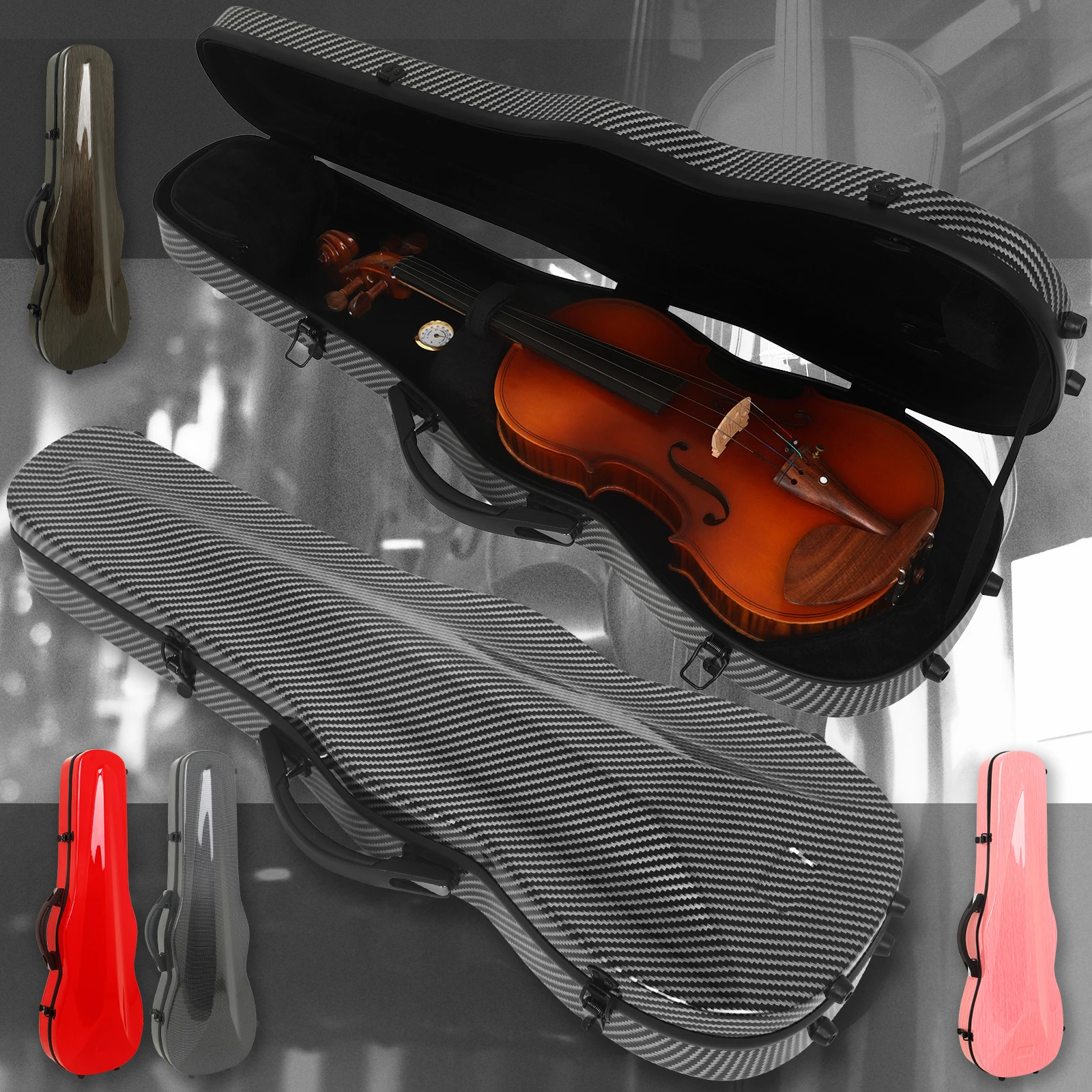 4/4 Violin Case Super-Light Carbon Fiber Violin Case Wear-resistant Compression-resistant Double Shoulder Strap Hygrometer Parts