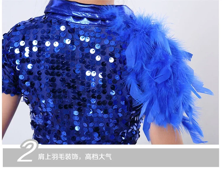 زي رقص جاز مطرز للبنات ، قميص وتنورة ، أداء أطفال ، ملابس رقص للبنات ، أزرق ، هيب هوب ، جديد