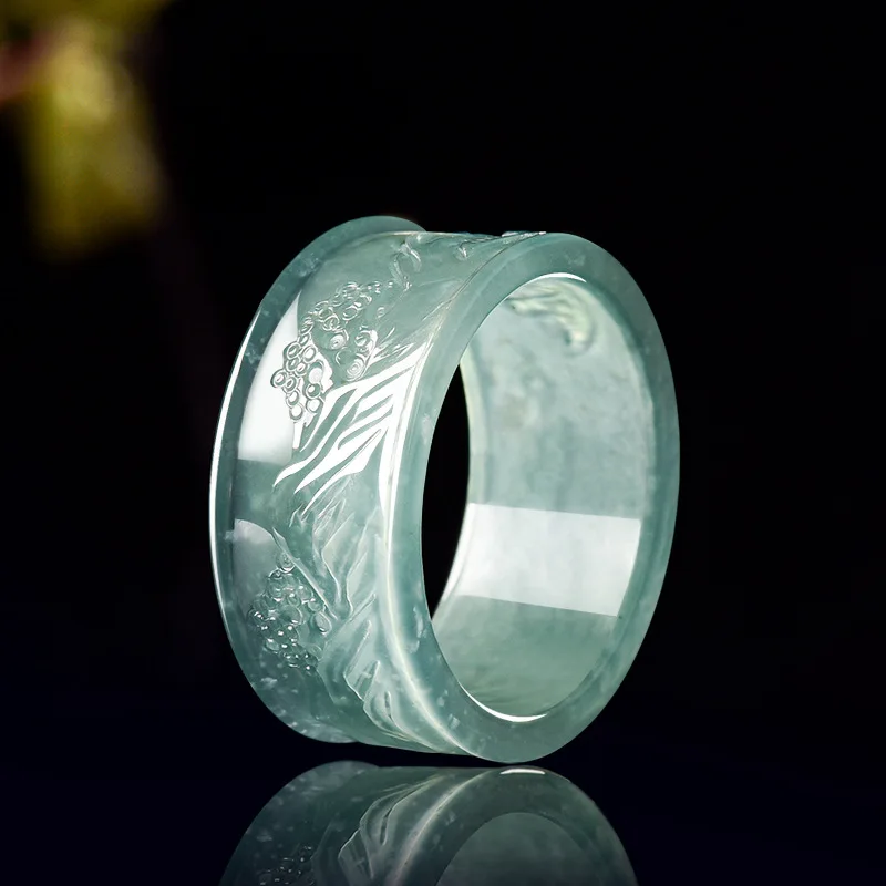 Blue Water Beautiful Scenery Ring Ice Jadeite Men's Personalized Accessories Jewelry Festival Commemorative Gift
