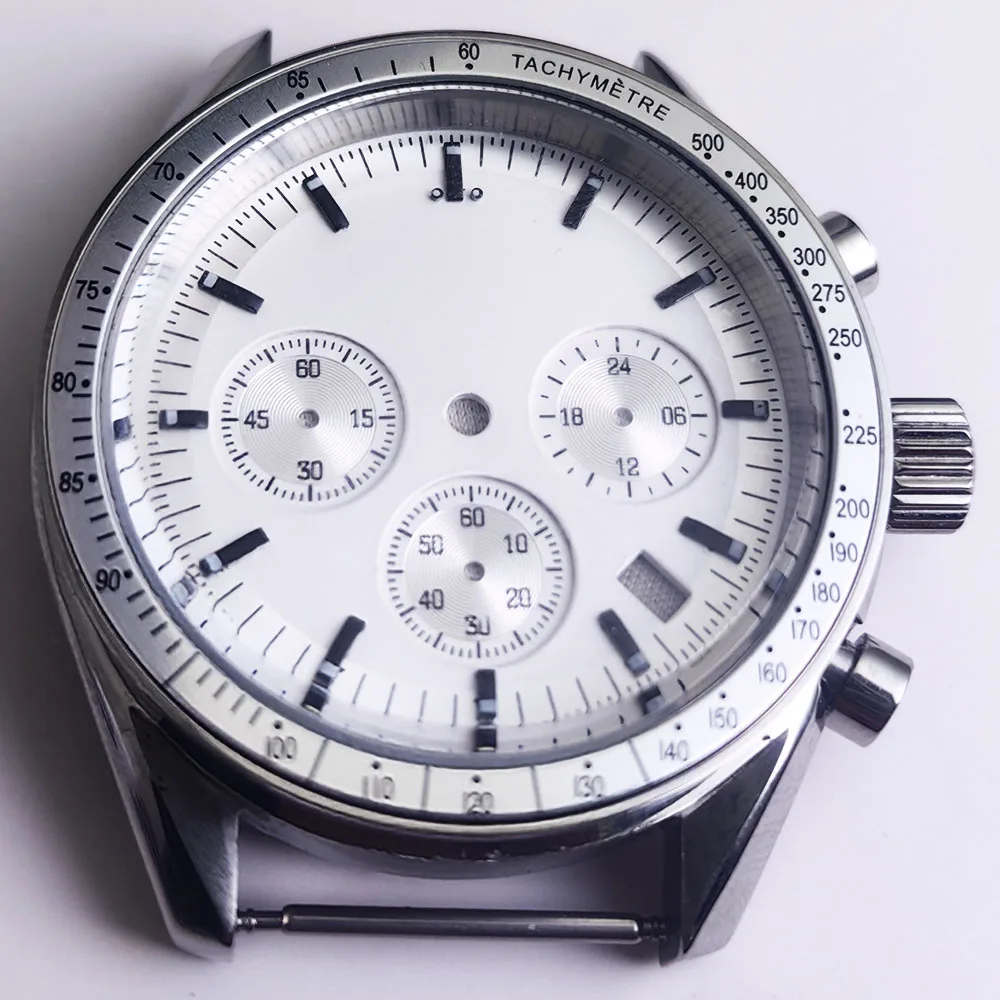 

40MM Stainless Steel Case Flat Aluminum Bezel Moon Back Cover White Surface Suitable For VK63 Sports Watch Accessories Assembly