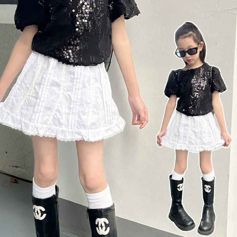 

Girls' White Short Skirt Korean Version Lace Small Skirt Versatile Baby Girl Dress Fashion Slim All-match