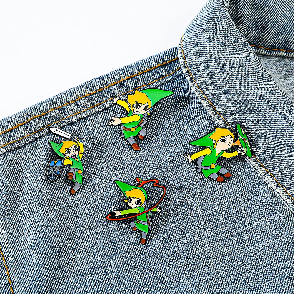 4Pcs/set Cartoon Zeldas Brooches Link Warrior Sword Enamel Pin Metal Badge Jewelry Clothing Backpack Accessory Gift for Friends