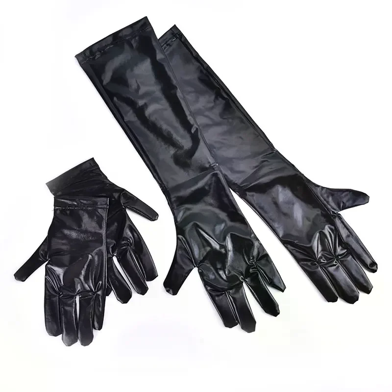 Punk Rock HipHop Jazz Disco Dance Glove Silver Sexy Stretch PU Leather Skinny Long Glove Shiny Metallic Mitten Cosplay Accessory
