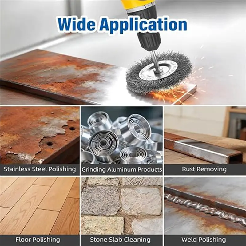 T19C Polishing& Weld Scrubbing For Rust Cleaning 9Pcs Wire Brush Set For Drill, Carbon Steel Cup/Wheel/Pen Attachment Kit