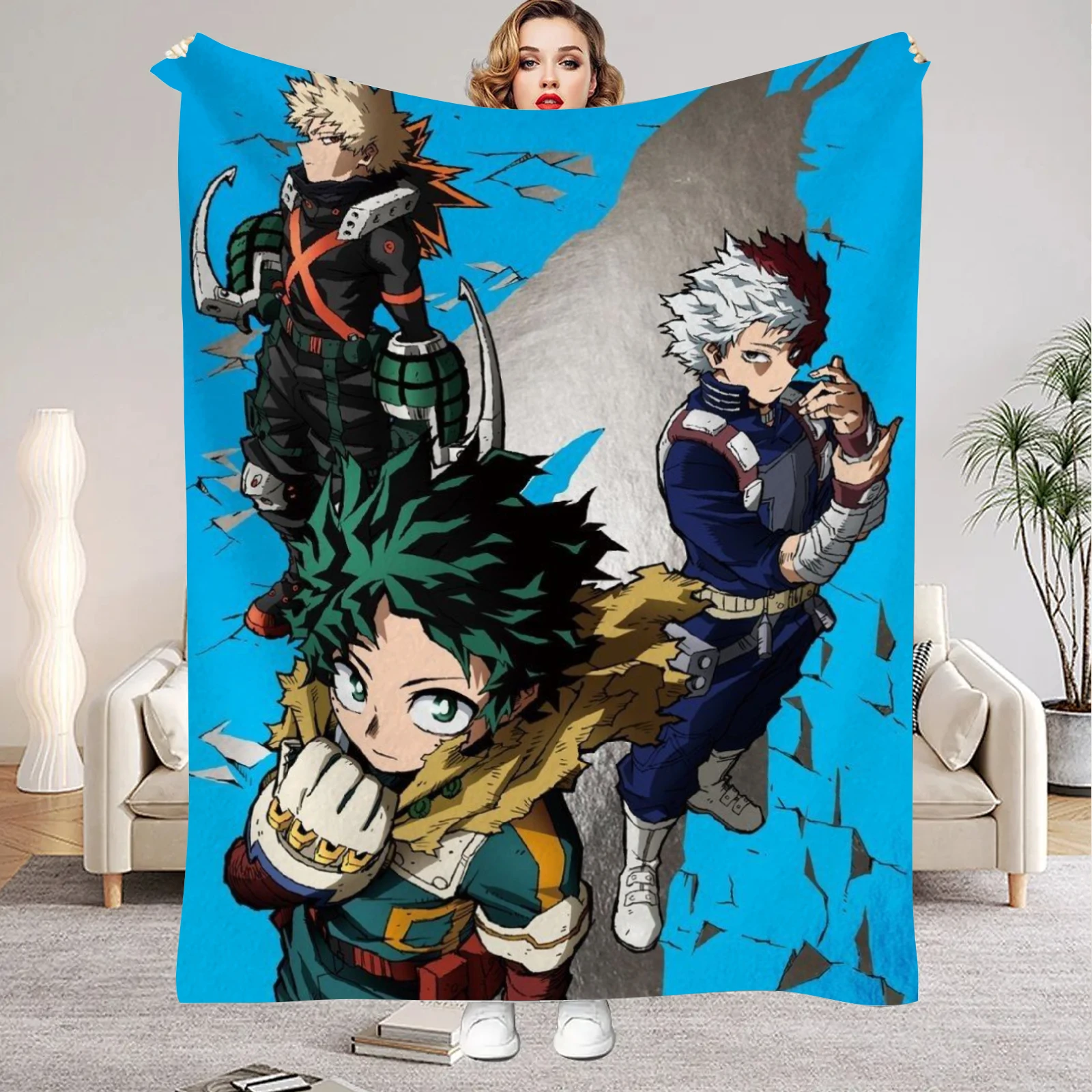 My Hero Academia Anime-Figur, Flanelldecken, weich, warm, Überwurf, Decke, Kinder, Wohnzimmer, Couch, Sofa, Bett, flauschige Tagesdecke