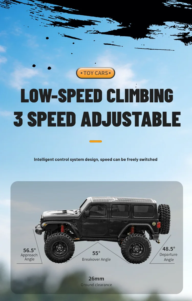 JJRC 1:18 Simulation Wrangler Climbing Vehicle C8801 Pro 2.4G Adjustable Speed 4WD Off Road Model Vehicle Toy For Kids Motor 370