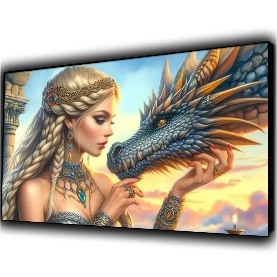 New Diy Dragon and Mysterious Goddess Princess Diamond Painting Large Fantasy Girl Full Mosaic Diamond Embroidery Home Decor