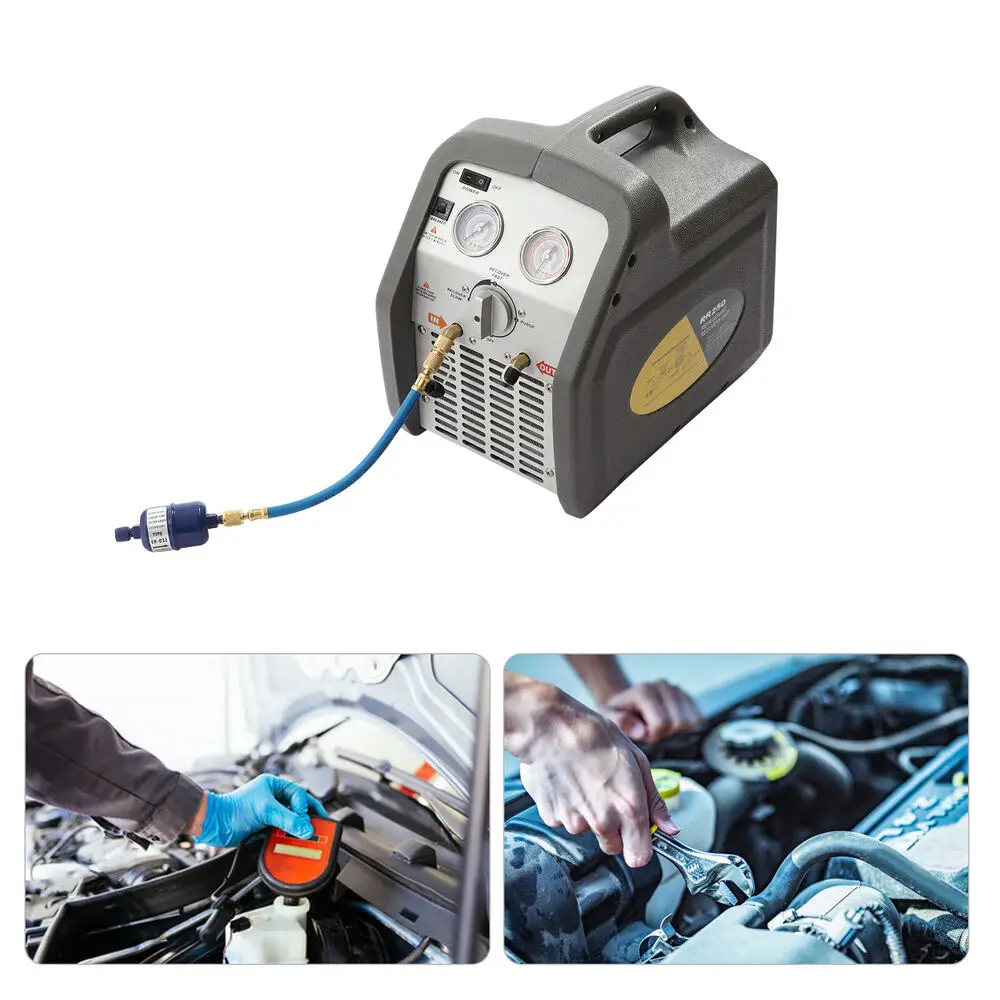 Portable Refrigerant Recovery Machine 3/4HP Dual Cylinder HVAC Recycling Tool 60Hz 110V 558psi