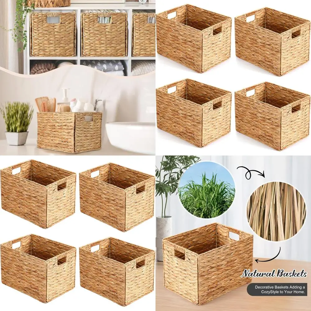 

Handwoven Wicker Storage Baskets with Handles, Foldable and Multipurpose for Home Organization, 16x11x11 Natural
