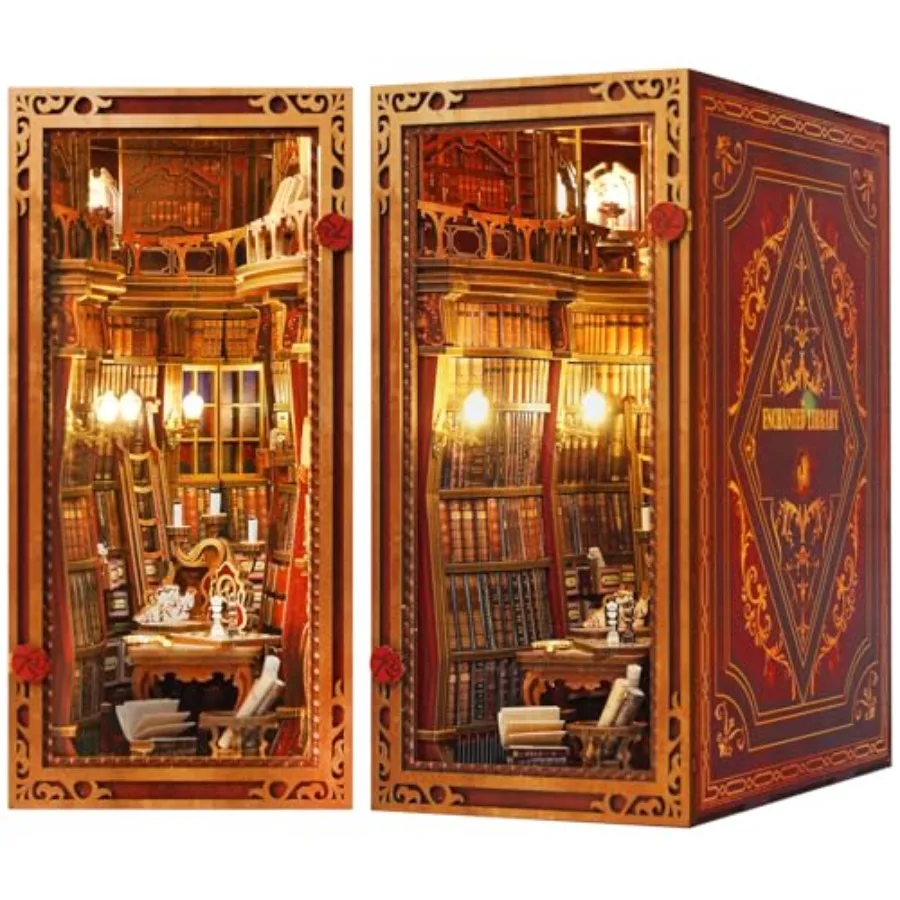 

DIY Book Nook Kit Beauty and The Beast 3D Wooden Puzzle Bookshelf Insert Decor for Dollhouse Miniature Enchanted Library Booken