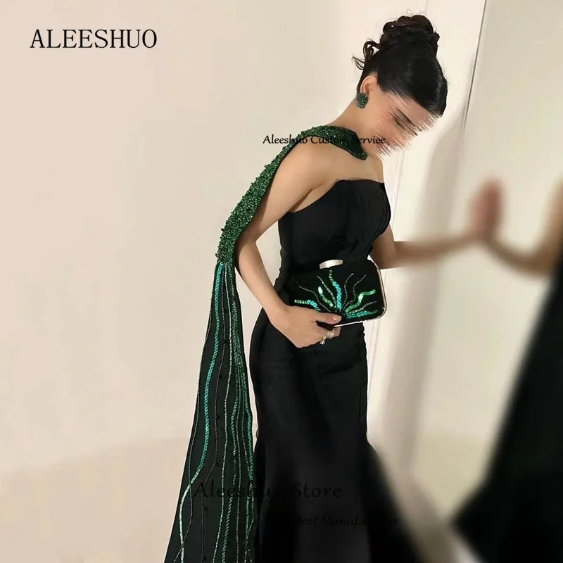 Aleeshuo Sexy Saudi-Arabië Backless Prom Dress Zeemeermin Mouwloze Feestjurk Strapless Kralen Lengte Vestidos De Noche