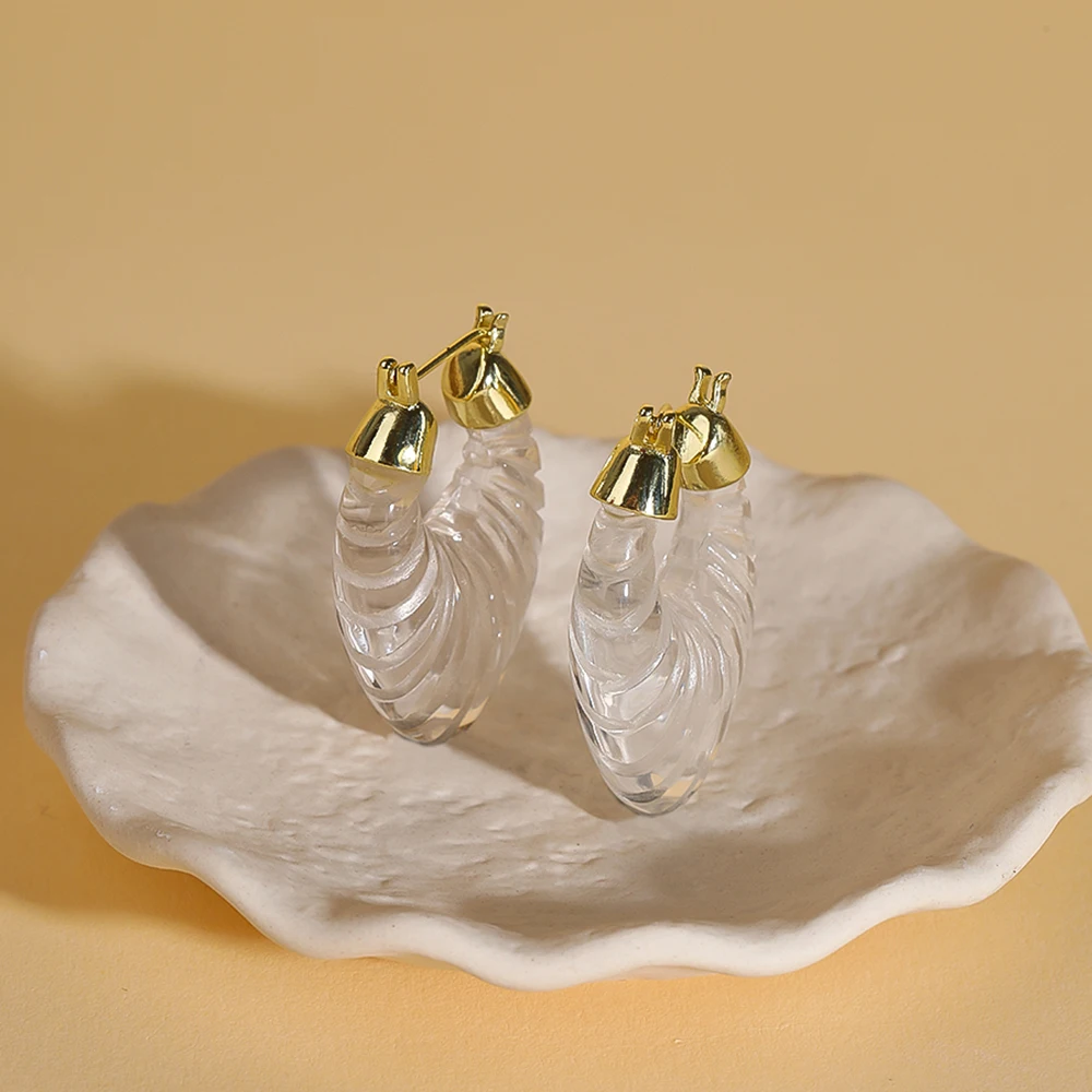 أقراط على شكل قرن الثور من الكوارتز الأبيض المطلي بالذهب عيار 18 قيراط للفتيات بتصميم جديد إكسسوار مجوهرات للحفلات #2