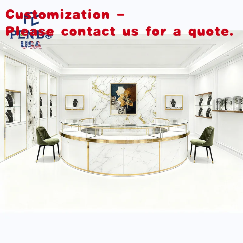 custom.Ultra-Bright Led Backlit Tempered Glass Round Jewelry Display Counter White Style Exclusive Display Cabinets Jeweller