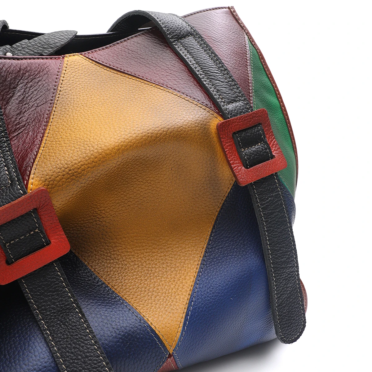 SC Vintage Sprayed Random Color Patchwork Genuine Leather Cowhide Large Capacity Tote fits in 13‘ Laptop Cross body Shoulder Bag image 3
