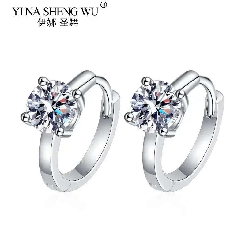 S925 فضة مويسانيتي أقراط للنساء مطلي PT950 كلاسيكي أربعة مخلب D اللون 50 نقطة مويسانيتي أقراط فضية