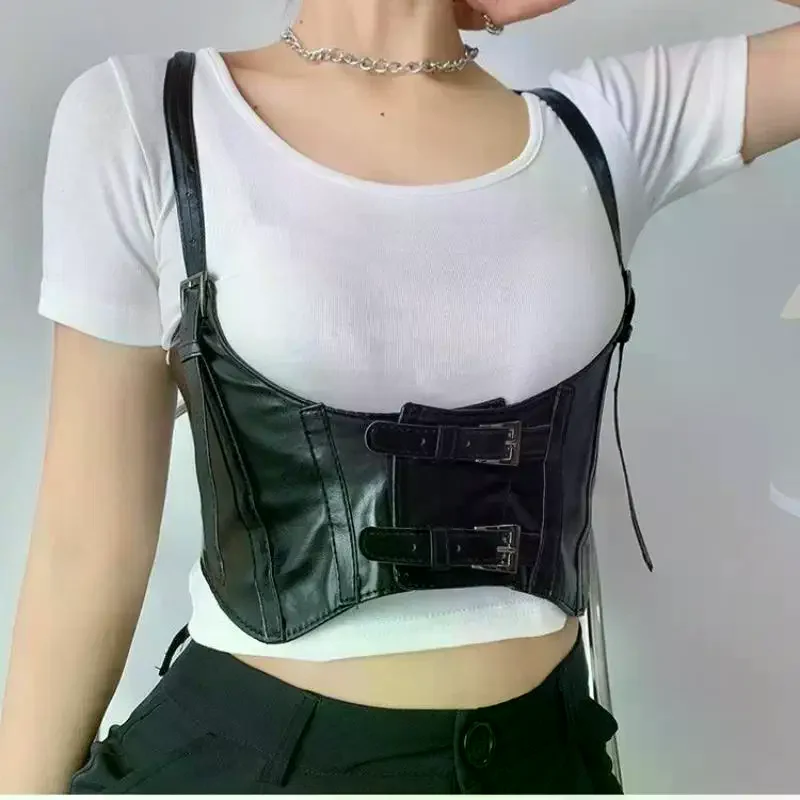Women Fashion Belt Wide Corset Leather Corselet Modeling Waist-to-Shoulder Leather Belt Body Harness Goth Clothing Accessories