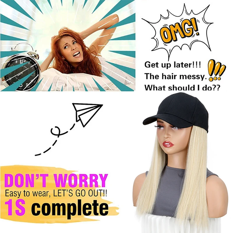 Synthetic 18Inch Long Straight Sports Style Baseball Hat Cap Wigs  Adjustable Comfortable Hair Extension for Women Daily Use image 6