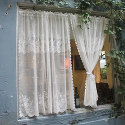 1pc White Flower Lace Curtain,Sweetie Cute Kitchen Semi-Curtain,Rod Pocket,Pastoral Tulle Voile Home Decor,Cabinet Small Curtain