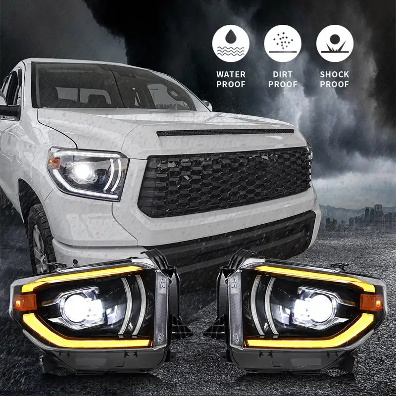 Car LED Front Lamp For Toyota Tundra 2014-2018 Daytime Running Light High Beam Steamer Turn Signal Headlights