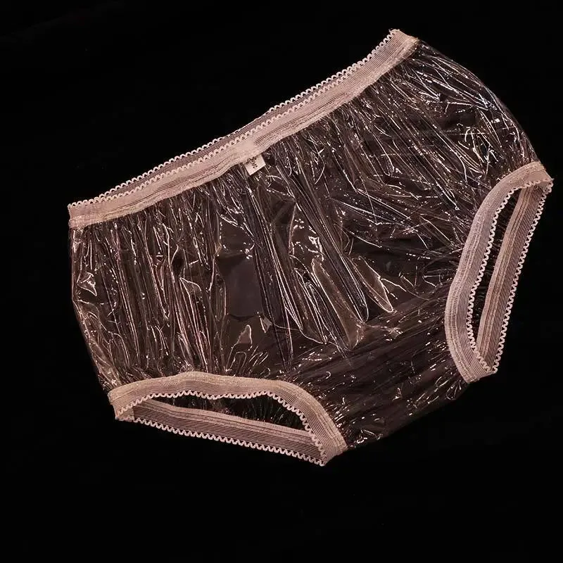 

Ультратонкие полностью прозрачные пластиковые кружевные мужские сексуальные трусы из ПВХ, женские мягкие треугольные брюки с открытой промежностью и средней талией, эротическое нижнее белье