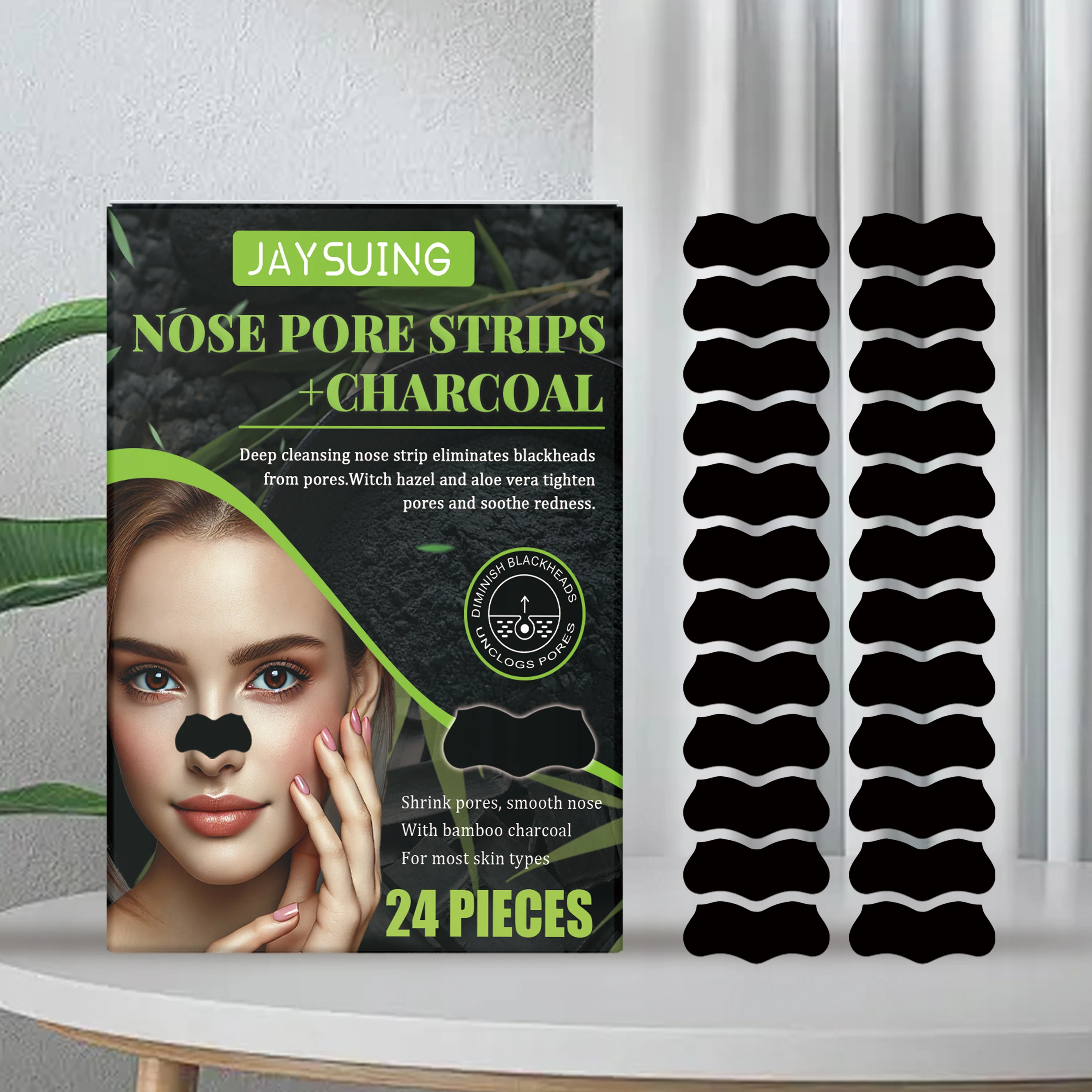 

Blackhead Remover Strip Bamboo Charcoal Deep Cleansing Nose Strip Instant Pore Unclogging Minimizing Oil-Free Peel Nasal Sticker