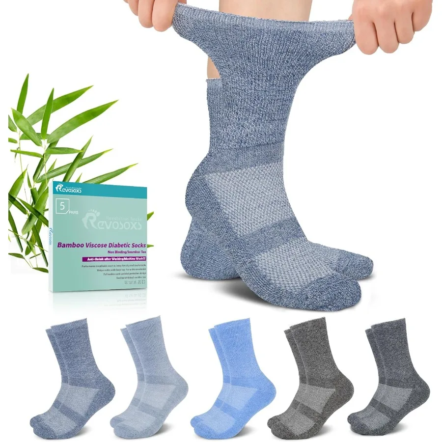 

Diabetic Crew Socks for Men Women Bamboo Viscose NonBinding Loose Top Wide Socks with Seamless Toe Ideal for Daily Wear and Foo