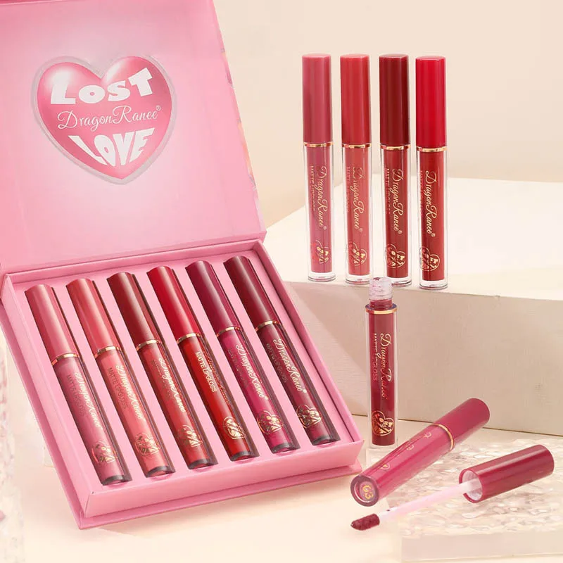 Juego de brillo de labios de 6 uds, esmalte de labios mate de terciopelo, lápiz labial resistente al agua y al sudor, lápiz labial mate antiadherente, juego de regalo navideño