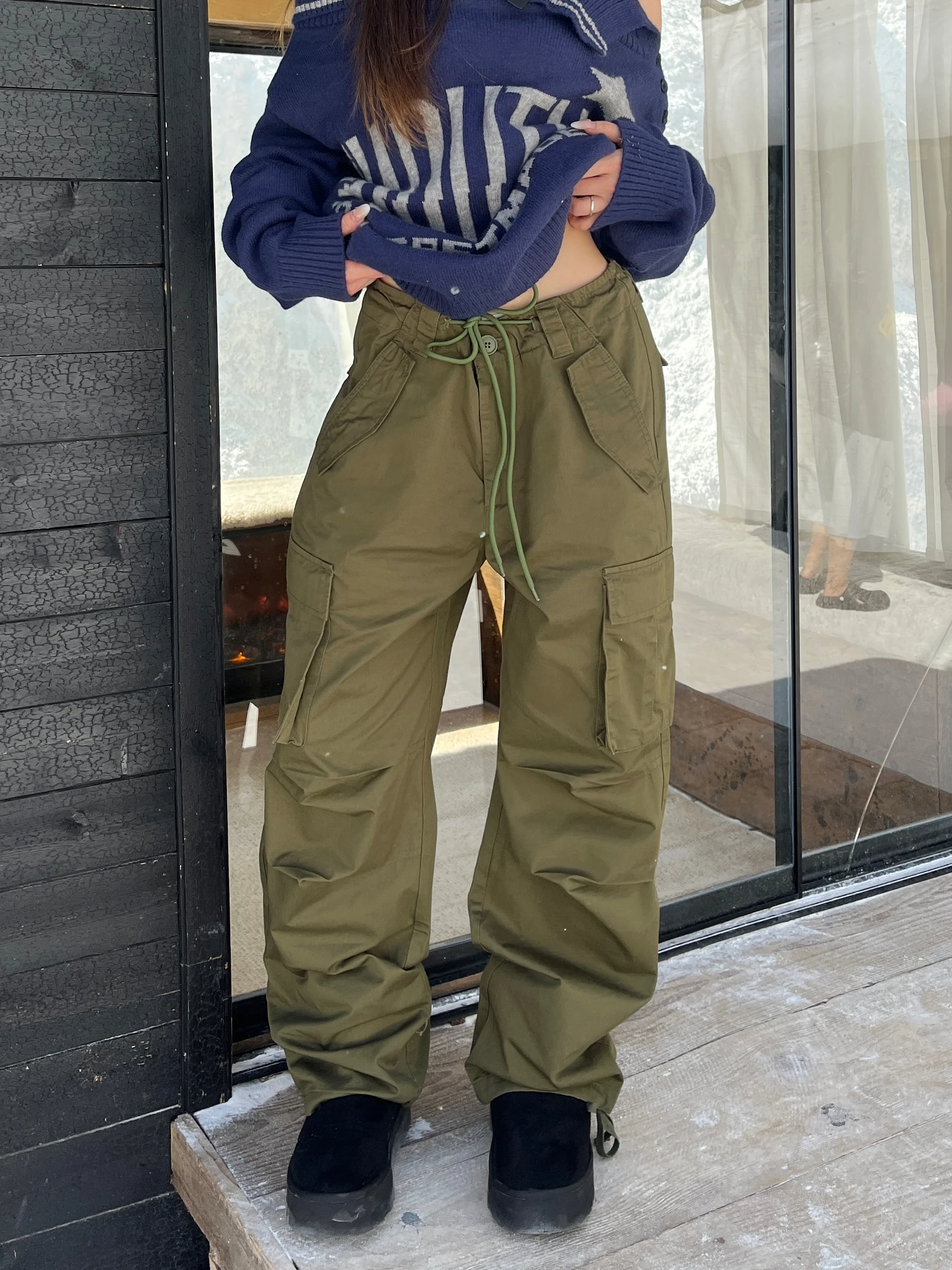 

Свободные прямые повседневные брюки в американском стиле ретро, рабочая одежда с несколькими карманами, брюки длиной до пола, повседневные хлопковые женские брюки